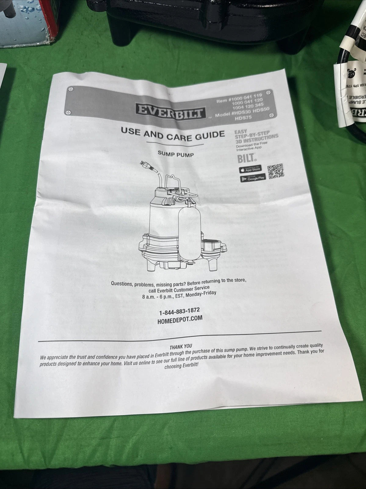 Everbilt 1/2 HP Cast Iron Sump Pump Model # HDS50 OPEN BOX