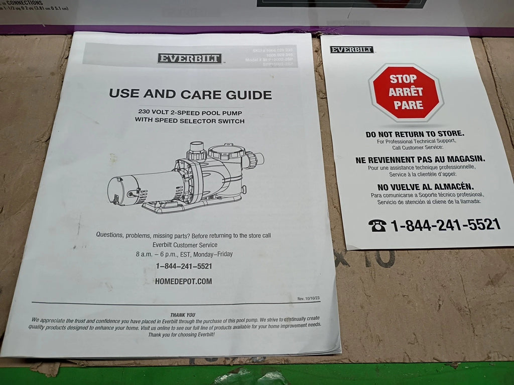 Everbilt SPP10002-2SP, 1 HP Pool Pump InGround 2 Speed 230V, Open Box,