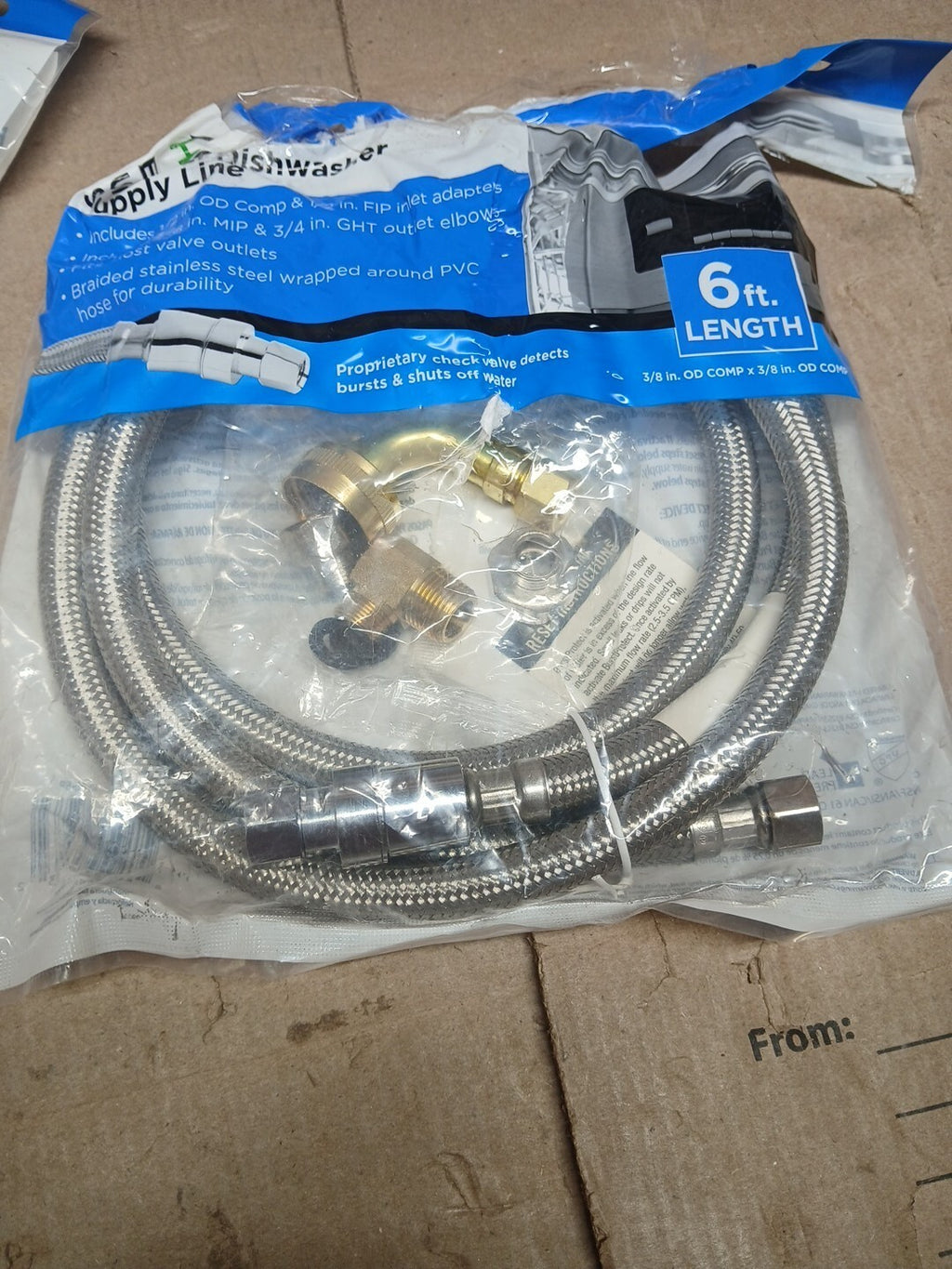 Set OF 2.HomeWerks 6ft Universal SS Dishwasher Supply Line 7223-72-38-6E-BP