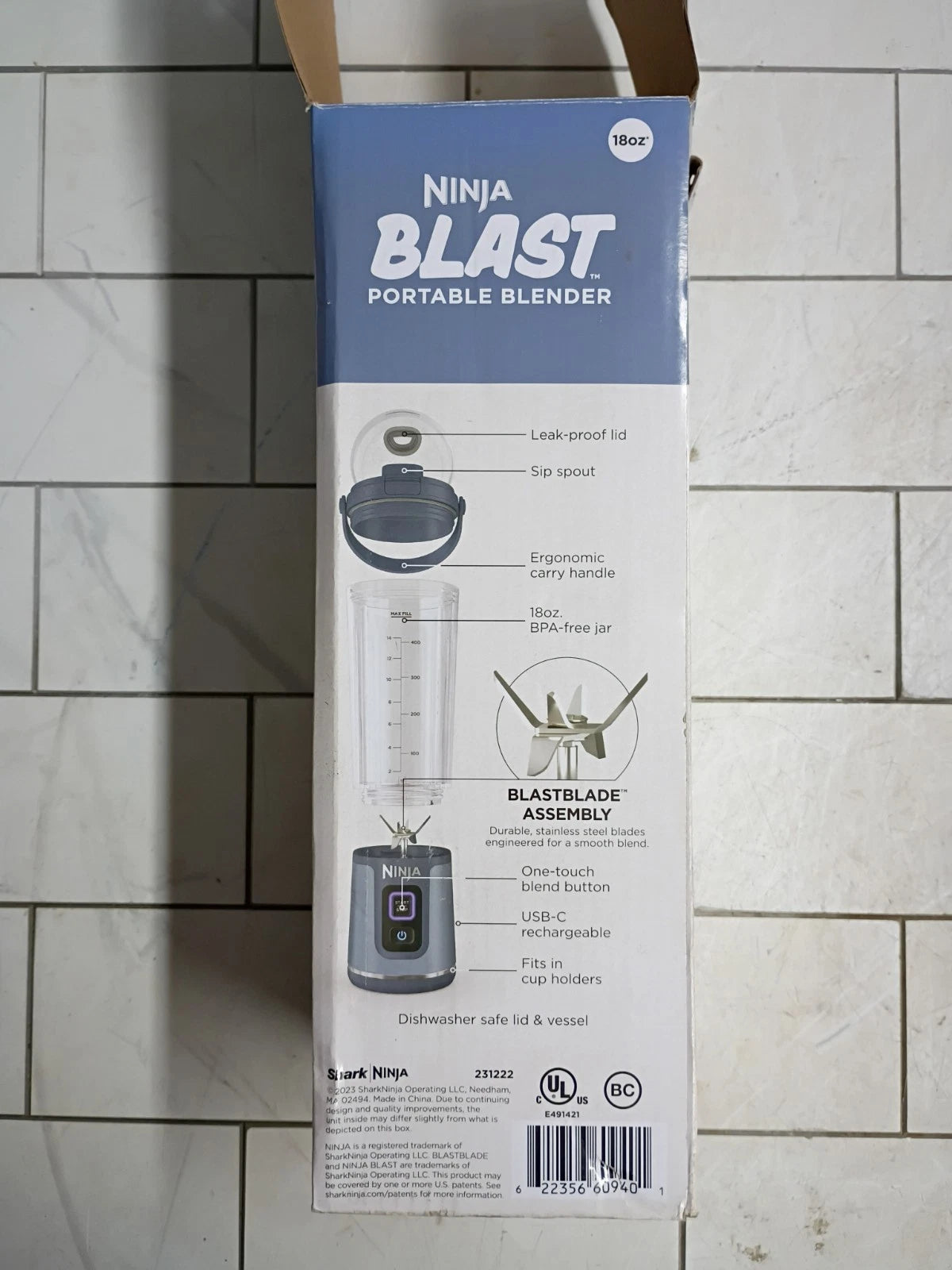 Ninja - Blast 18 oz. Portable Blender Leak-proof Lid Easy To Carry Denim Blue OB