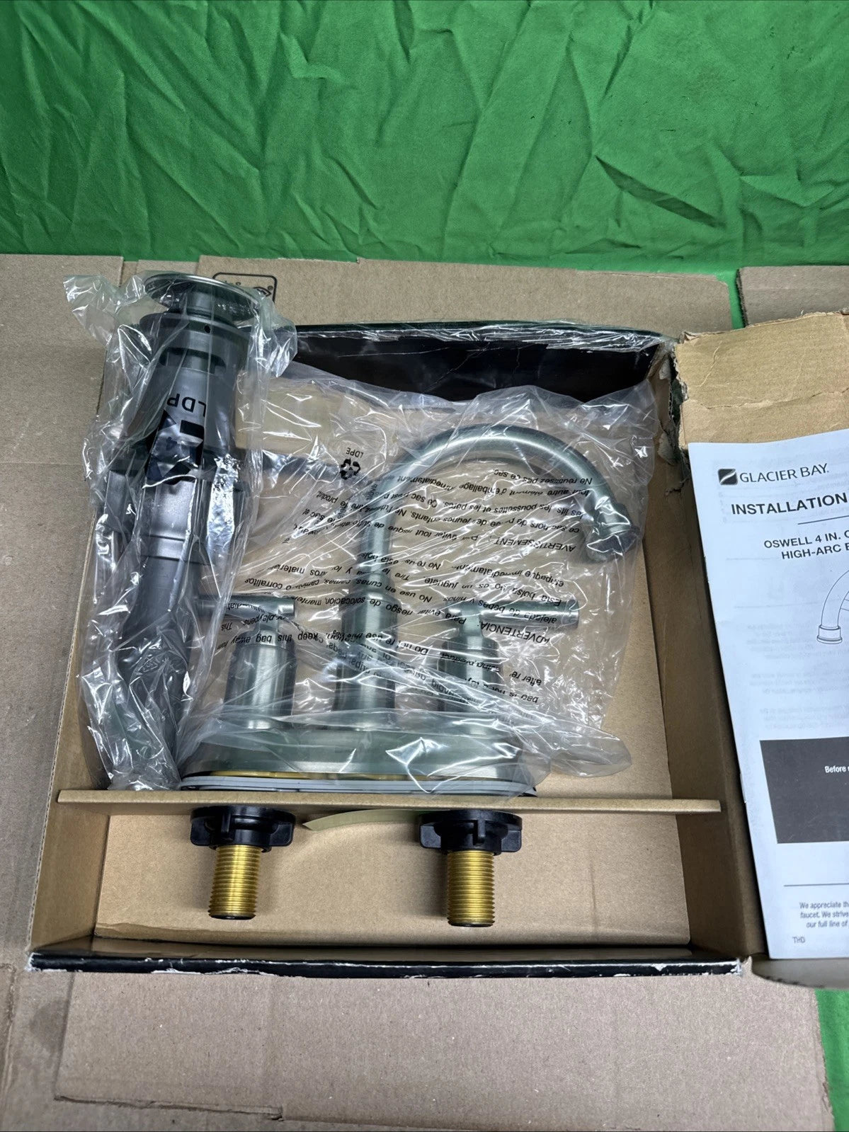 Glacier Bay Oswell 4 in. Centerset 2 Handle Bathroom Faucet, Brushed Nickel