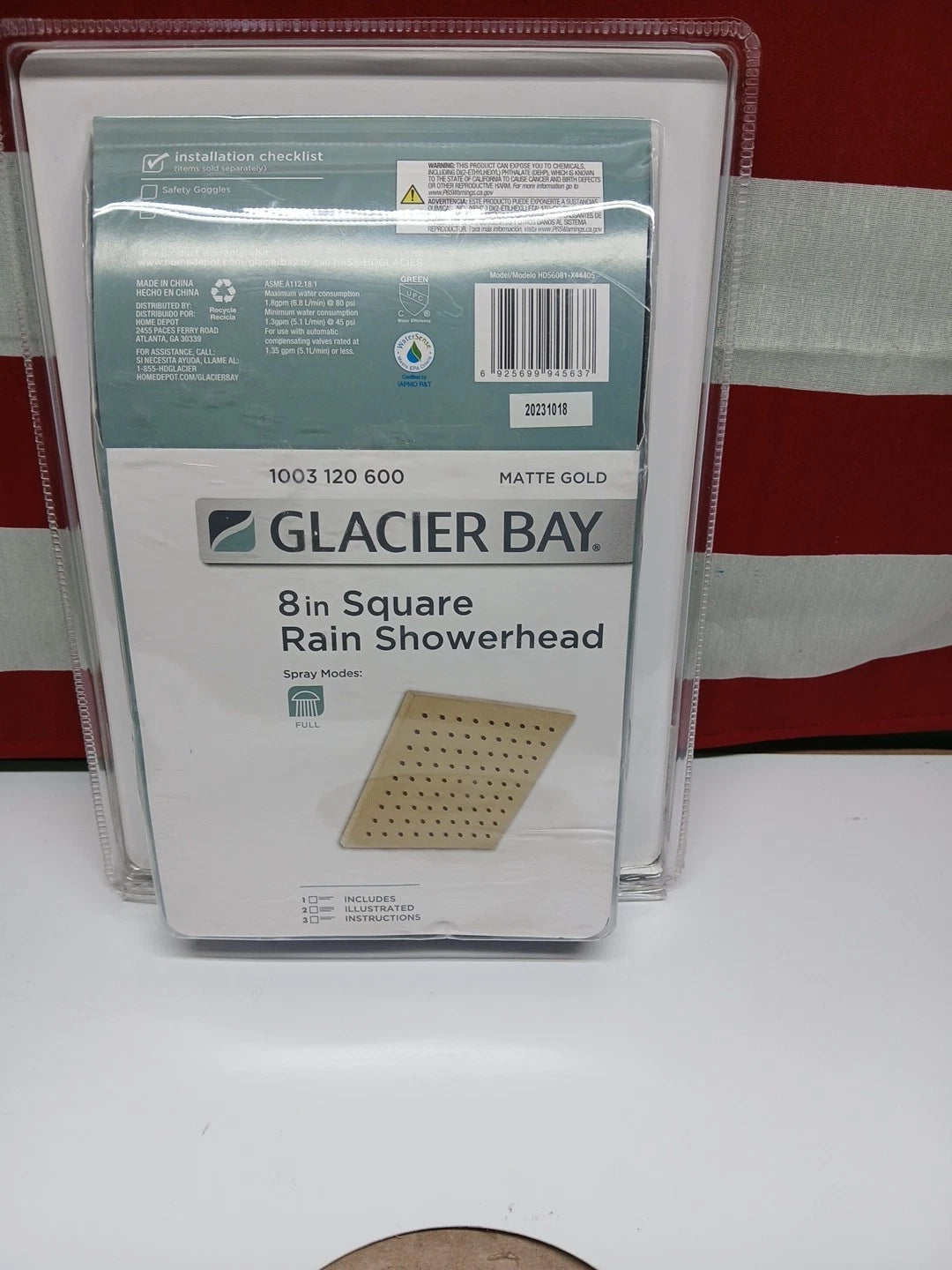 Glacier Bay Modern 8.8 inch Single Wall Mount Fixed Shower Head in Matte Gold