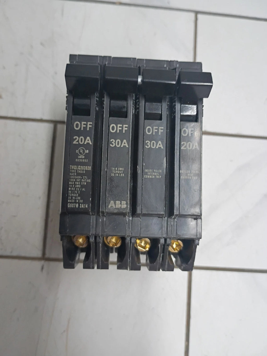 ABB THQLQ THQLQ203020A Quad Common Trip 2-Pole 20/30A 240V Breaker Open Box