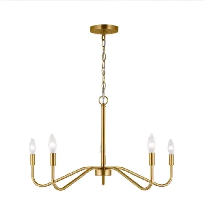Gold Chandelier with Shades 5 Light Ceiling Light Fixture Linen Fabric Open Box