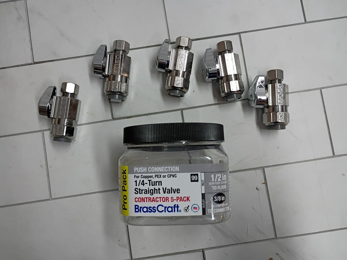 BrassCraft 1/2" Push Connect Straight Stop Inlet x 3/8" OD Comp Outlet 1/4-Turn