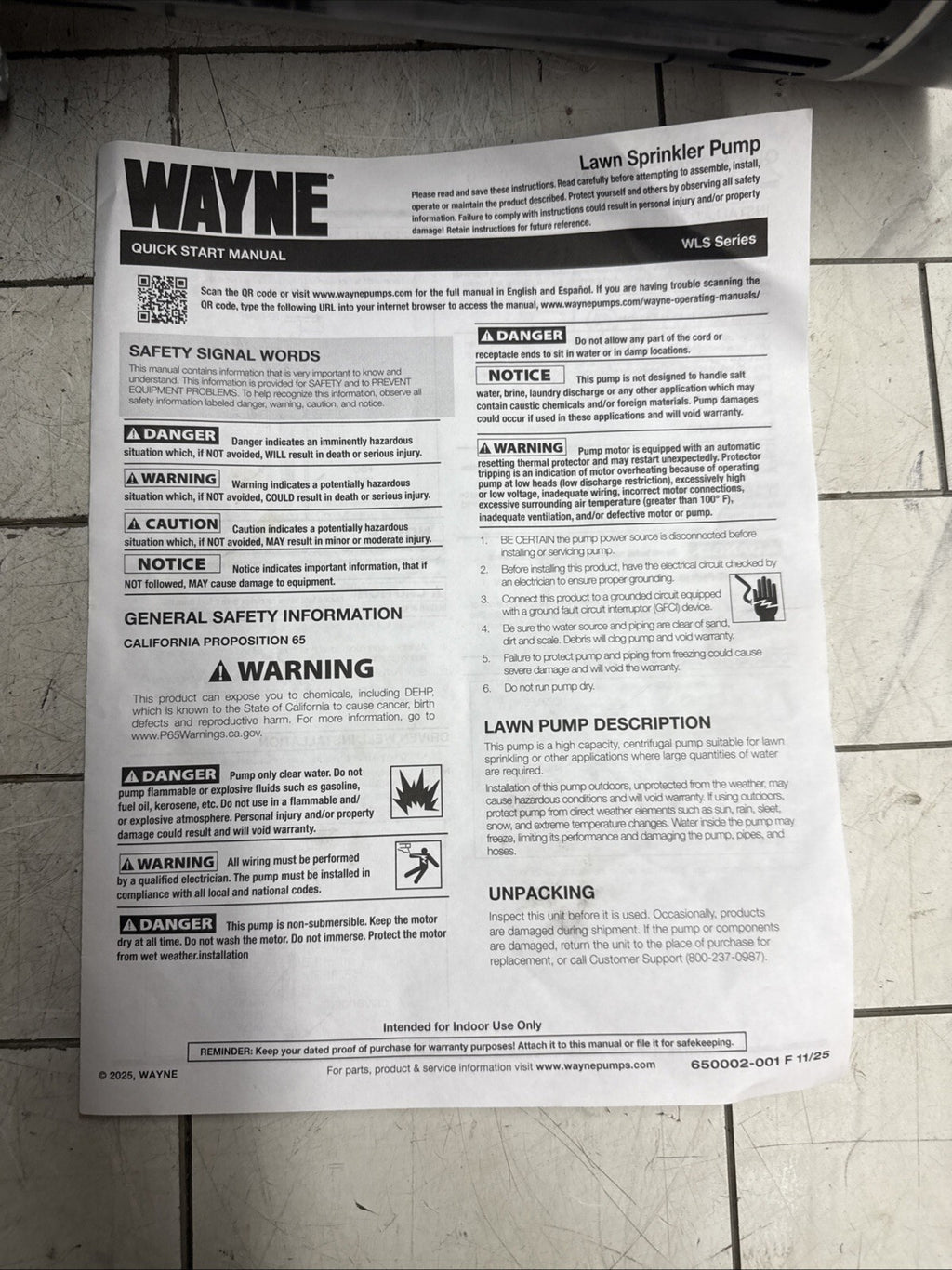 Wayne WLS150 1-1/2 HP Cast Iron Quick-Prime Lawn-irrigation Sprinkler Pump. NOB