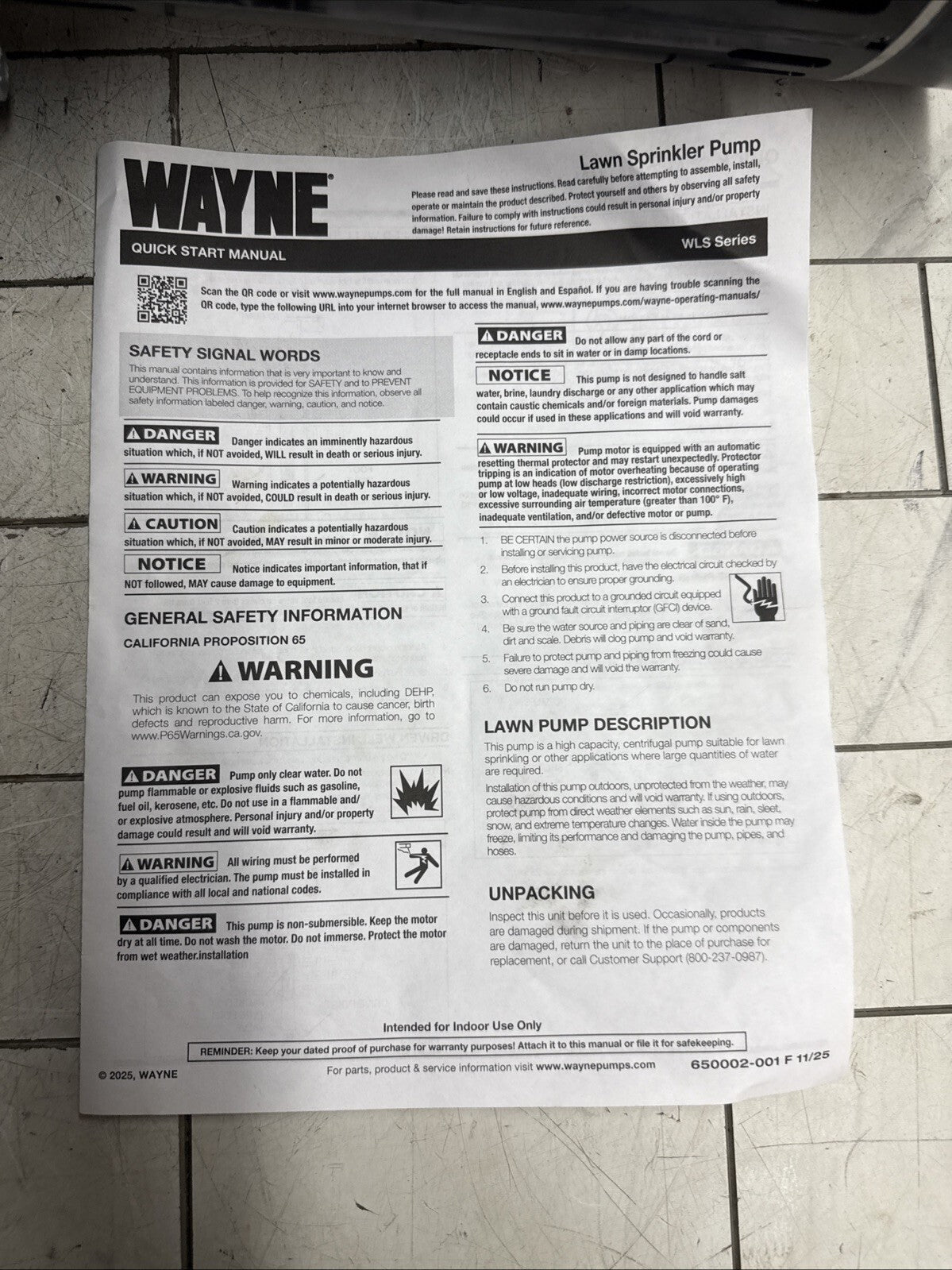 Wayne WLS150 1-1/2 HP Cast Iron Quick-Prime Lawn-irrigation Sprinkler Pump. NOB
