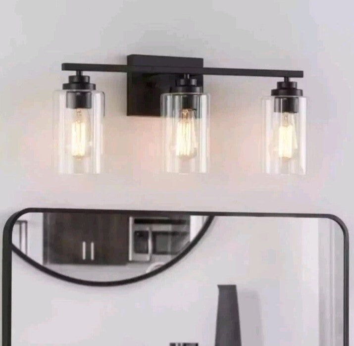 KAWOTI 22 in. 3-Light Black Vanity Light with Clear Glass Shade Open Box