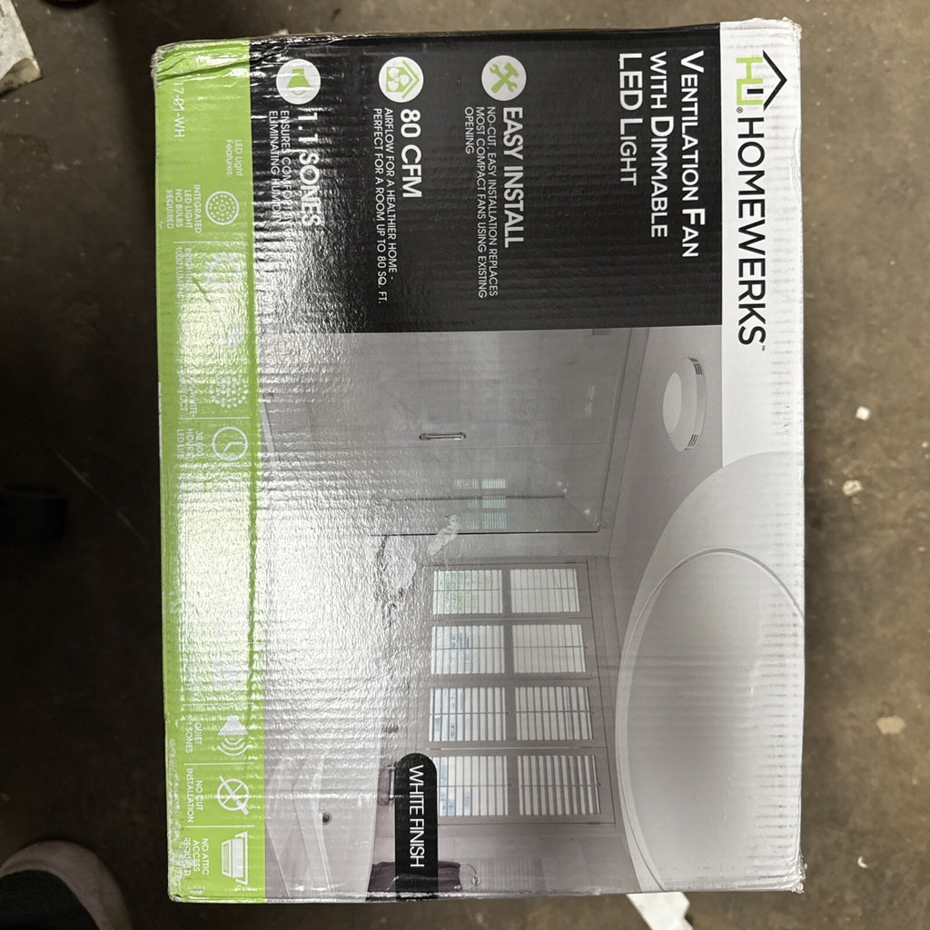 Homewerks Bathroom Integrated LED Light Ceiling Mount Exhaust Ventilation 80 CFM