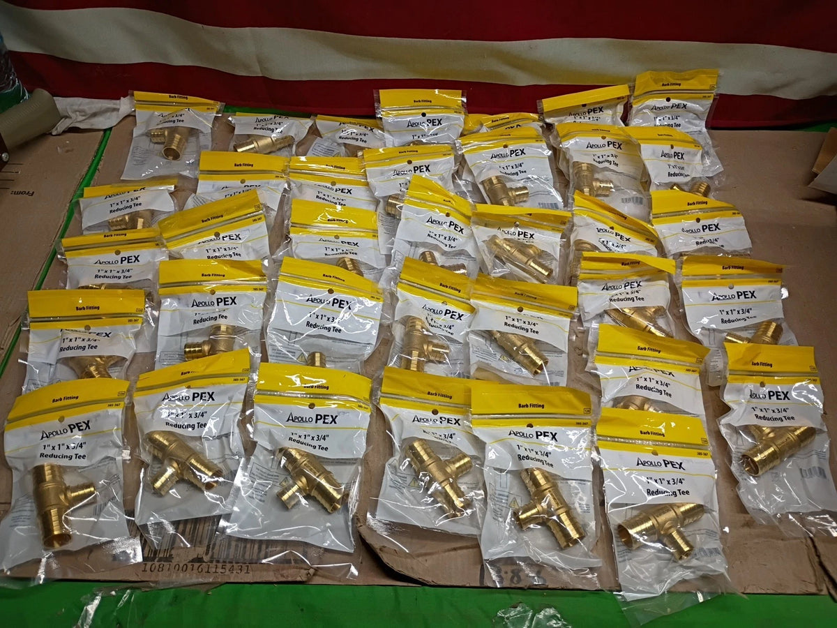 36PK Apollo APXT1134 1" x 1" x 3/4" Brass PEX-B Barb Reducing Tee, New Open Box,