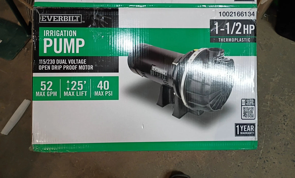 Everbilt HDLS15P Lawn Irrigation Pump Plastic 1-1/2HP 52-GPM, OPEN BOX