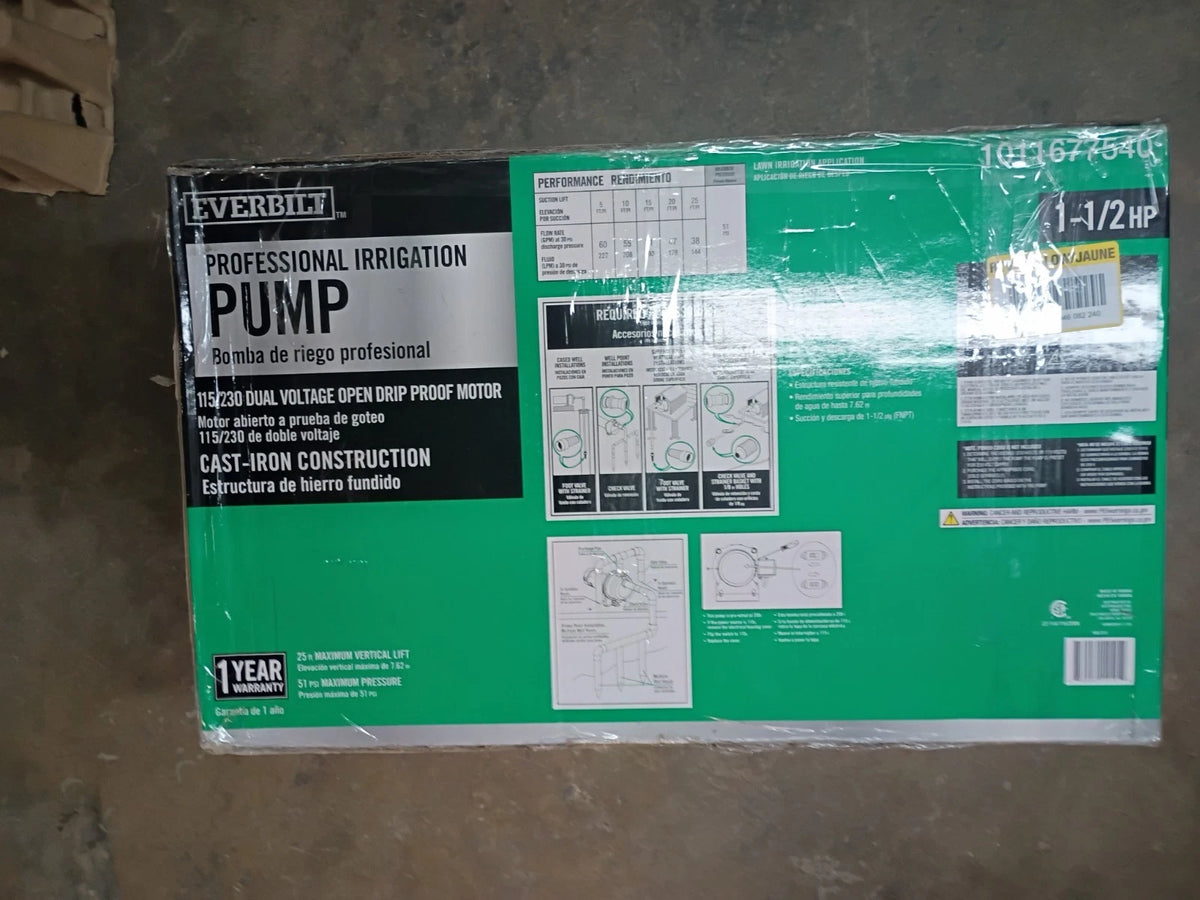 Everbilt HDLS15, 1-1/2 HP Cast Iron Lawn Irrigation Pump Open Box