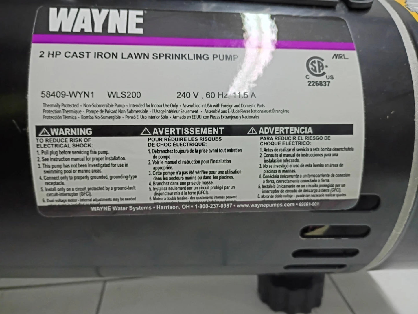 Wayne 58409-WYN1, 2 HP Permanent Lawn Irrigation Sprinkler Pump Open Box,