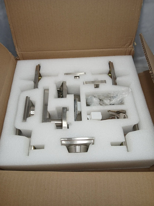 Double Door Handle Set Double Door Lock Set Satin Nickel Square Door Lever
