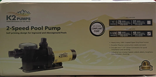 K2 Pumps Pool Pump 1.5 Hp Self Priming Two Speed 230 Volt Doe Compliant Open Box