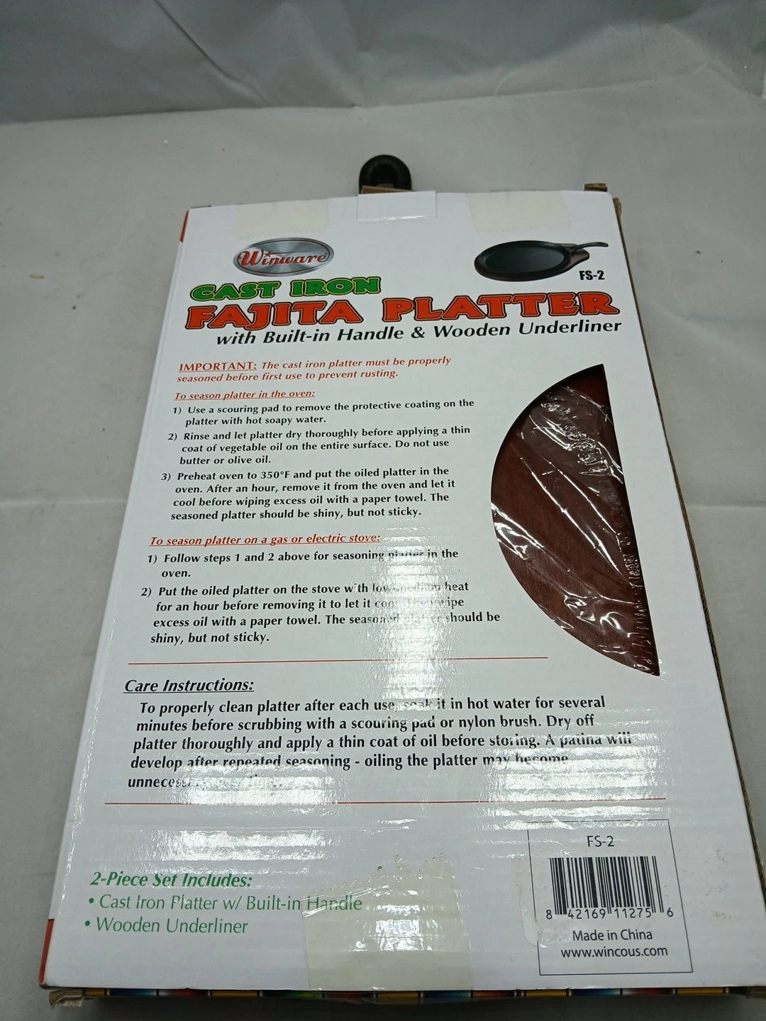 Winware FS-2 2 Piece Cast Iron Fajita Server Set Medium Pan
