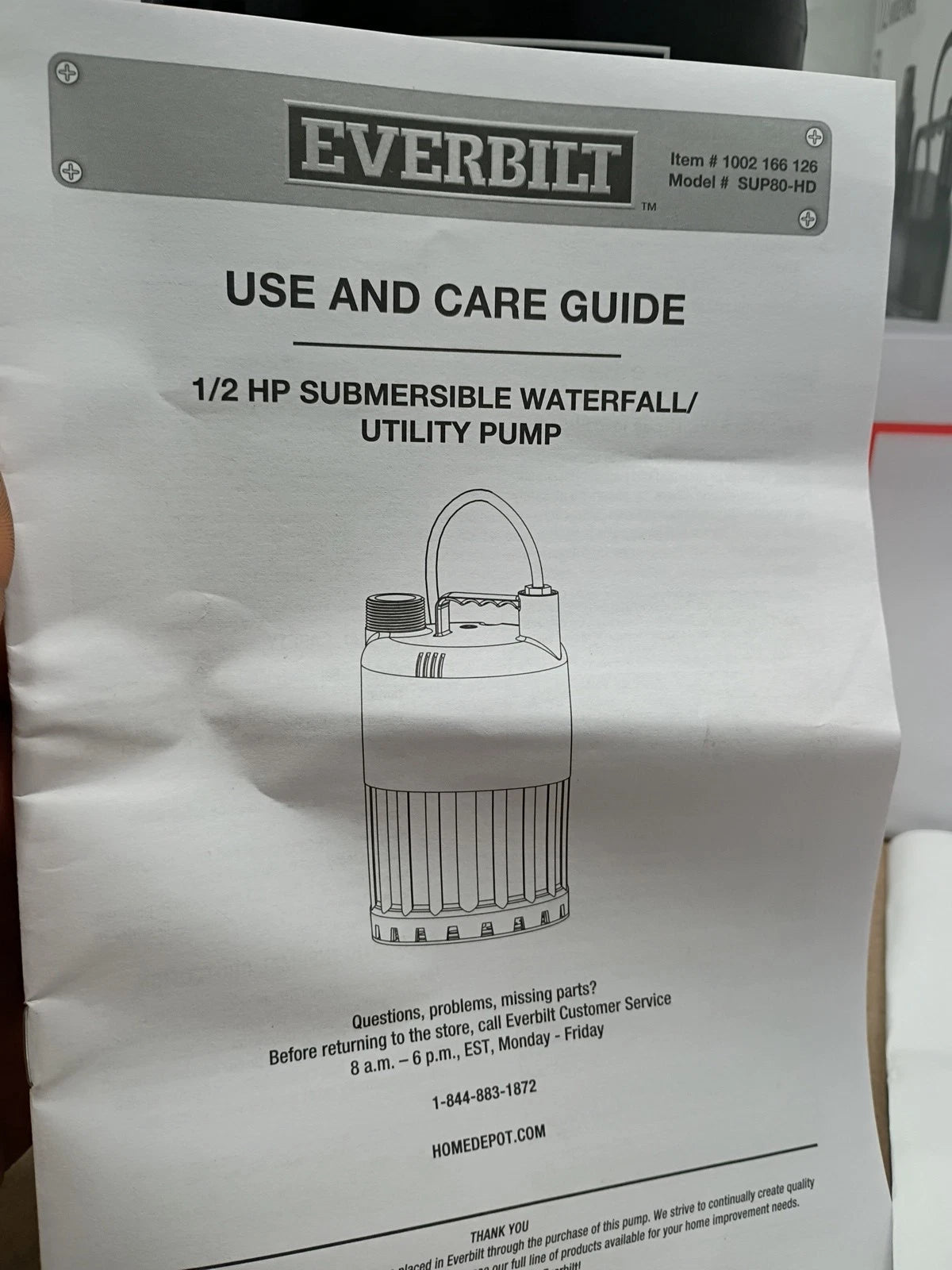 EVERBILT Waterfall & Pond Pump 1/2 HP 53 GPM 26 Ft Max Vertical Lift SUP80-HD OB
