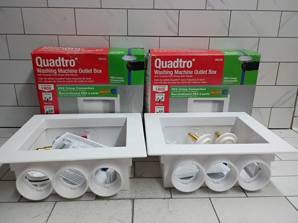 (2 Pack) Oatey Quadtro 38528 Washing Machine Outlet Box With PEX Crimp Valves OB