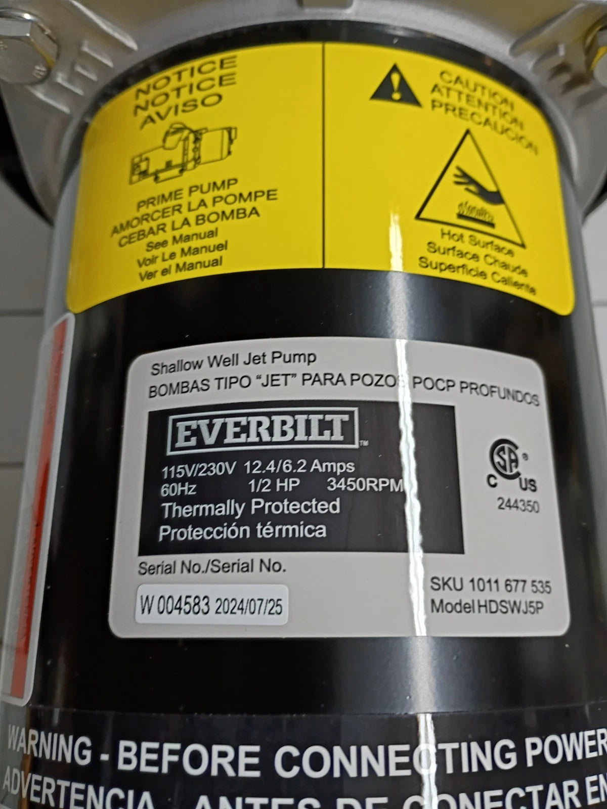 Everbilt 1/2 HP Shallow Well Jet Pump 1011677535 NEW OPEN BOX