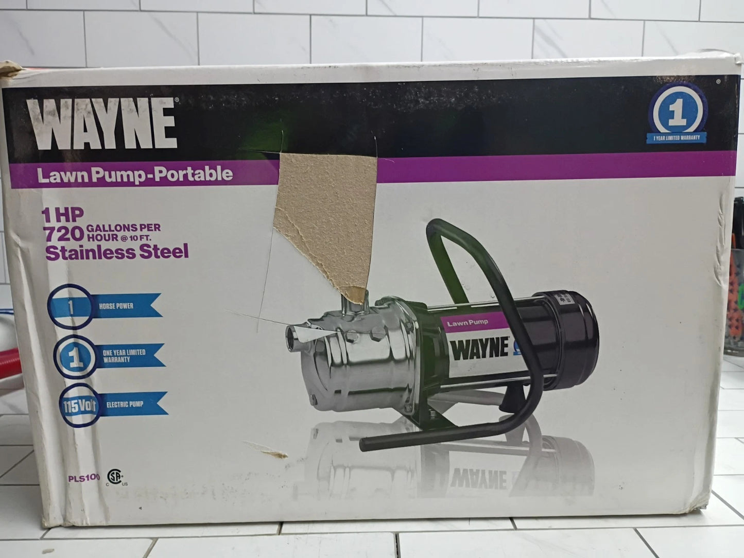 Wayne PLS100 1HP Portable Lawn Sprinkling Pump 115V 720GPH STAINLESS STEEL USED