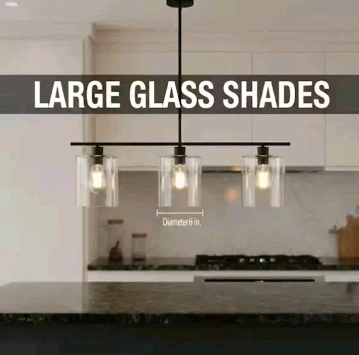 YANSUN 3-Light Matte Black Modern Kitchen Island Light Linear Chandelier OB