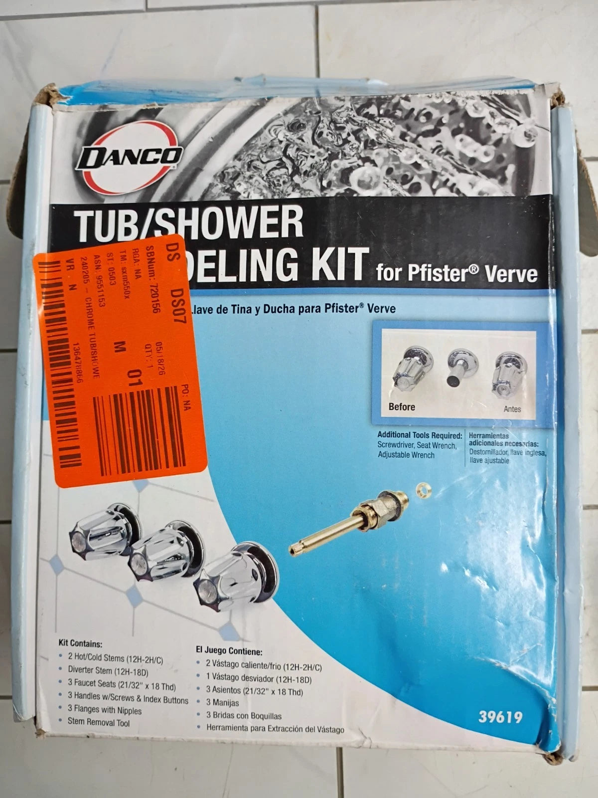 1PK Danco 39619 Tub/Shower Remodeling Kit for Pfister Verve CHROME Open Box.