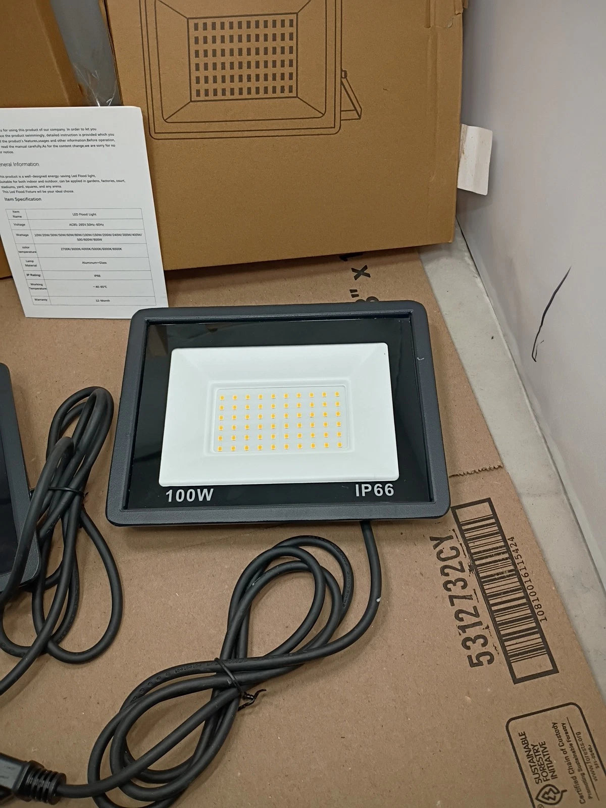 2pack 100W Led Flood Light Outdoor Security Garden Yard Spotlight Lamp Black