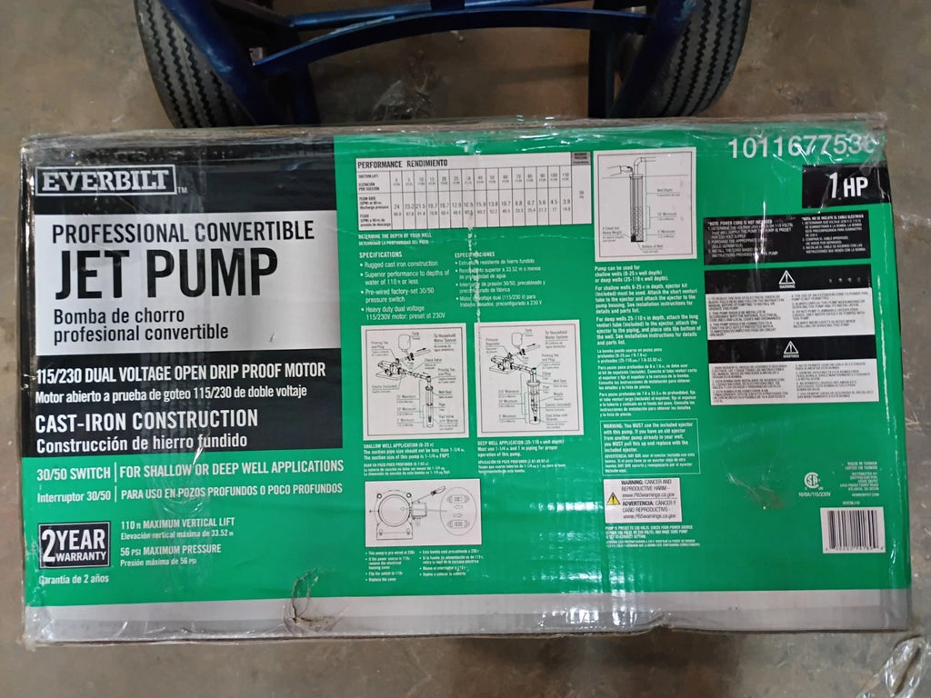 Everbilt HDCWJ10, 1 HP Professional Convertible Jet Pump PARTS ONLY