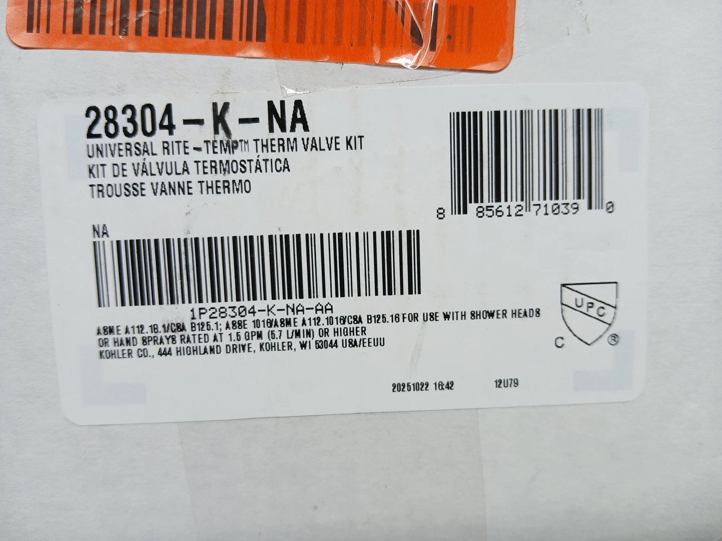 Kohler 28304-K-NA Rite-Temp Valve New Open box.