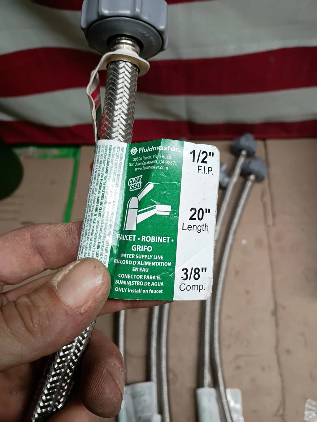 6PK Fluidmaster 20" Stainless Faucet Water Supply Line3/8 Comp 1/2 FIP, Open Box