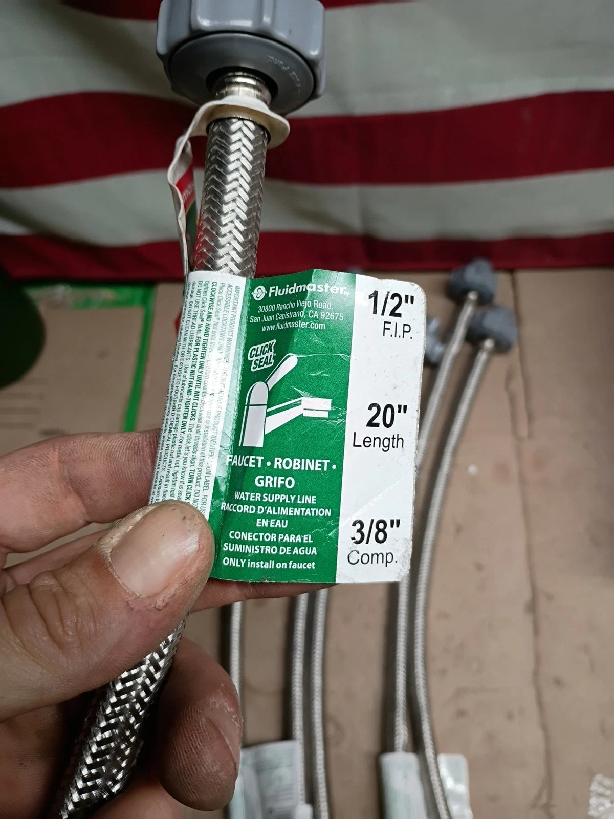 6PK Fluidmaster 20" Stainless Faucet Water Supply Line3/8 Comp 1/2 FIP, Open Box