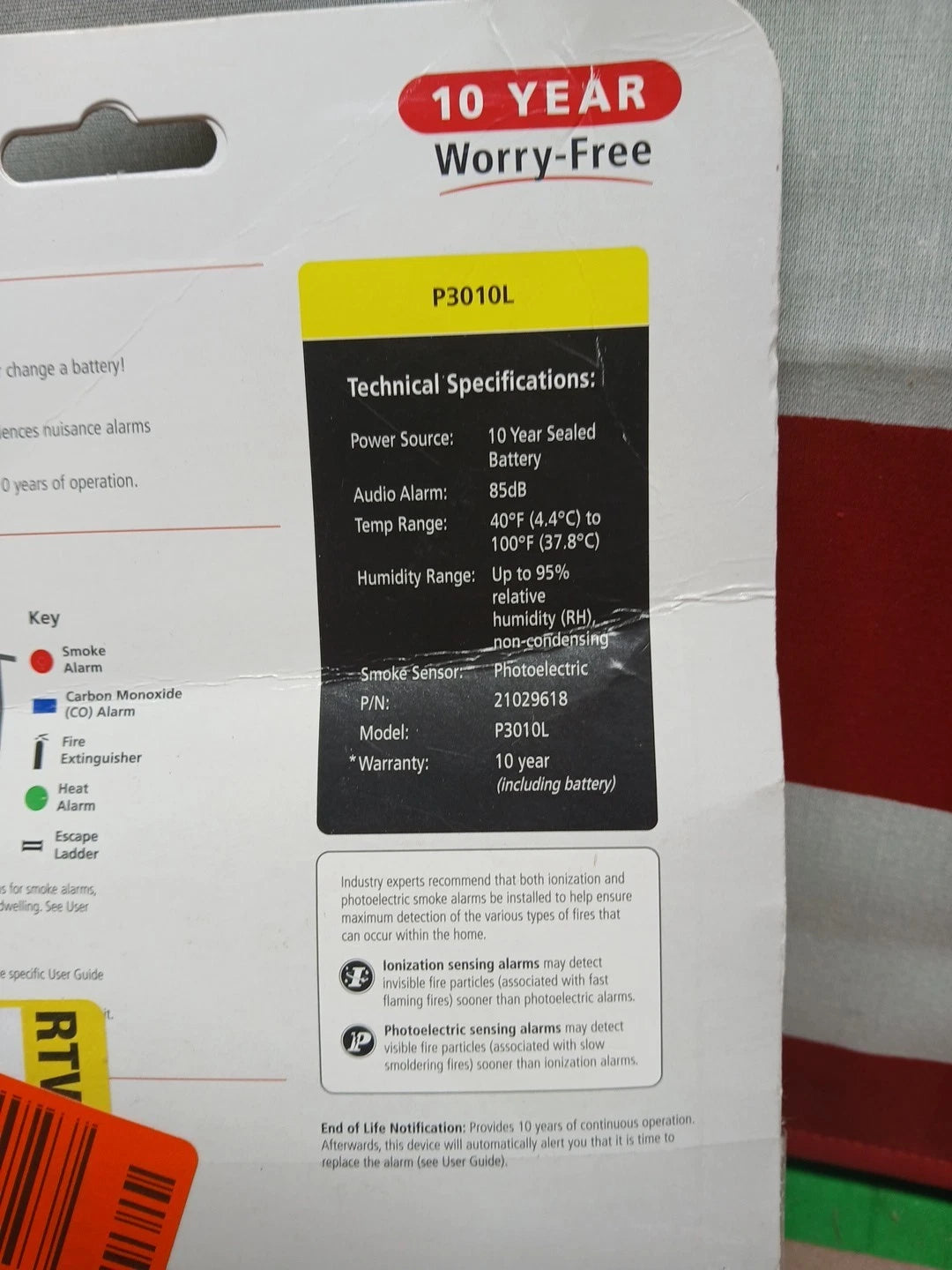 Kidde P3010L Photoelectric Smoke Alarm NEW