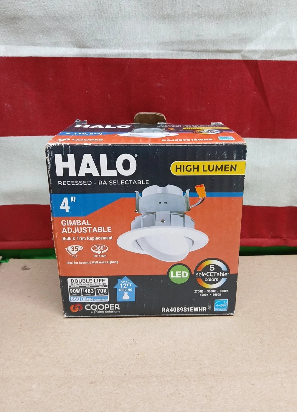 HALO 4" LED Recessed Light Gimbal Trim Selectable Color 2700-5000K 860 Lumens