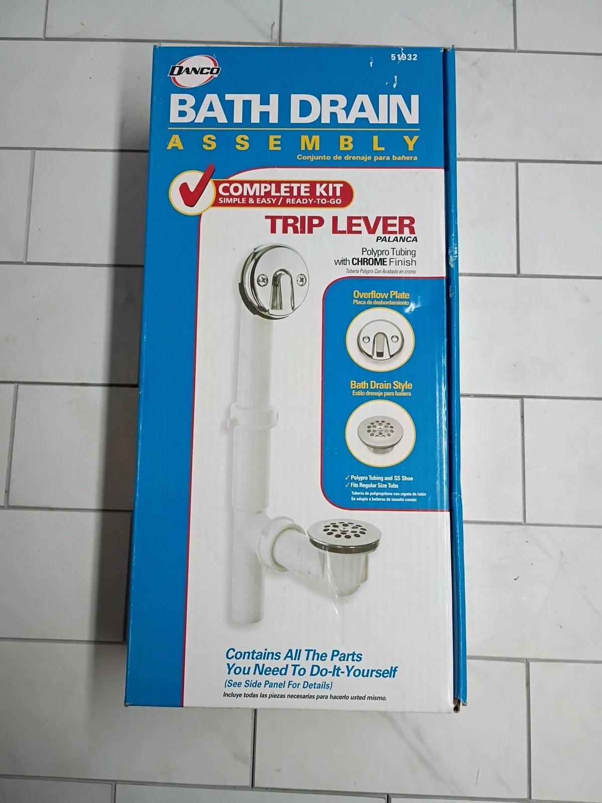 Danco Trip Lever Tub Drain Kit Chrome 13"H x 6.25"W x 3.13"D 51932 New Open Box