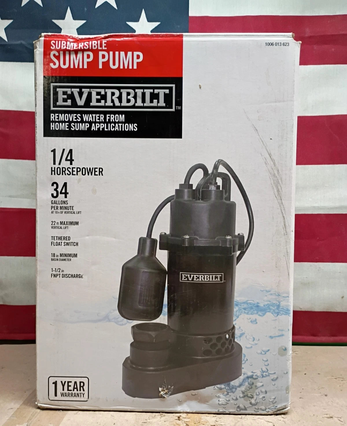 Everbilt 1/4 HP Aluminum Sump Pump w/ Tether Float Switch HDSP25W Used Read