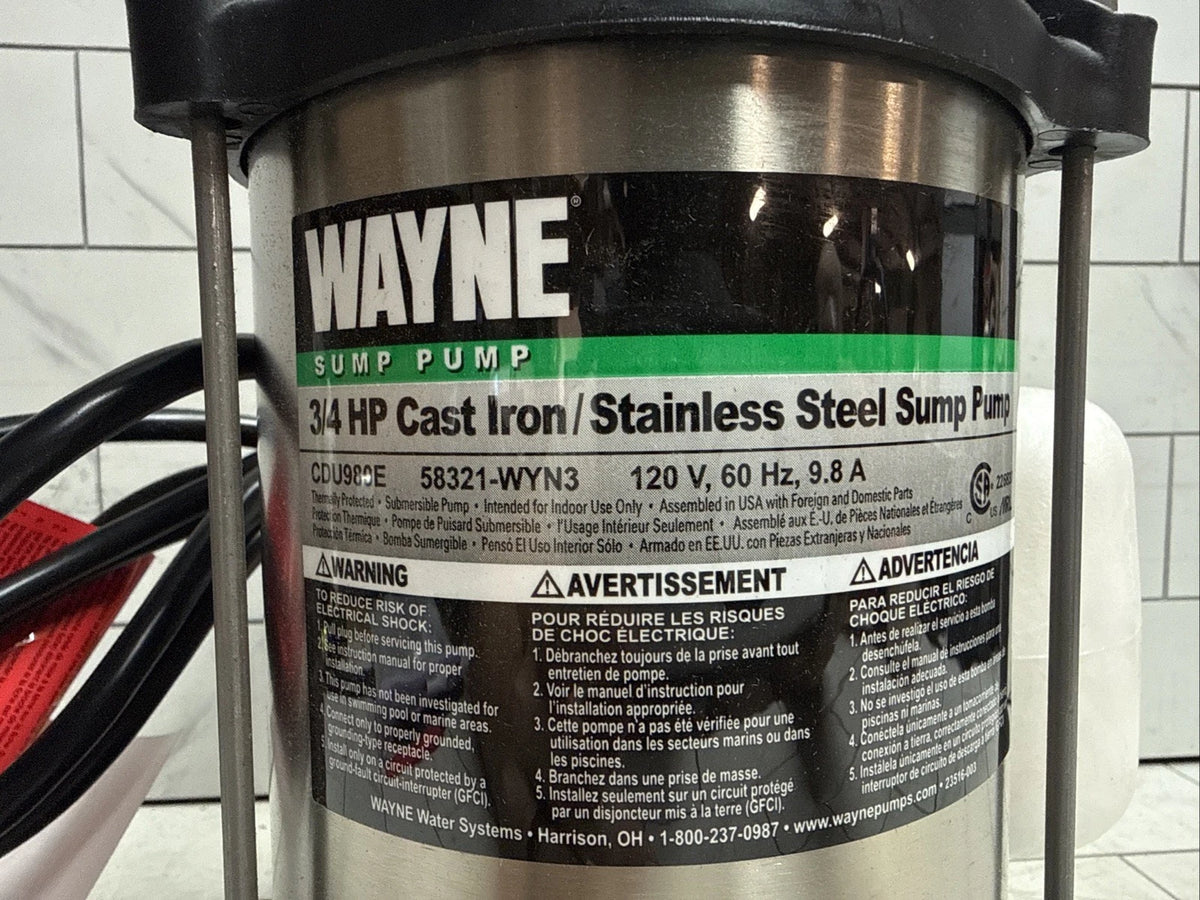 Wayne 58321-WYN3 CDU980E 3/4 HP Cast Iron & Stainless Steel Sump Pump Open Box