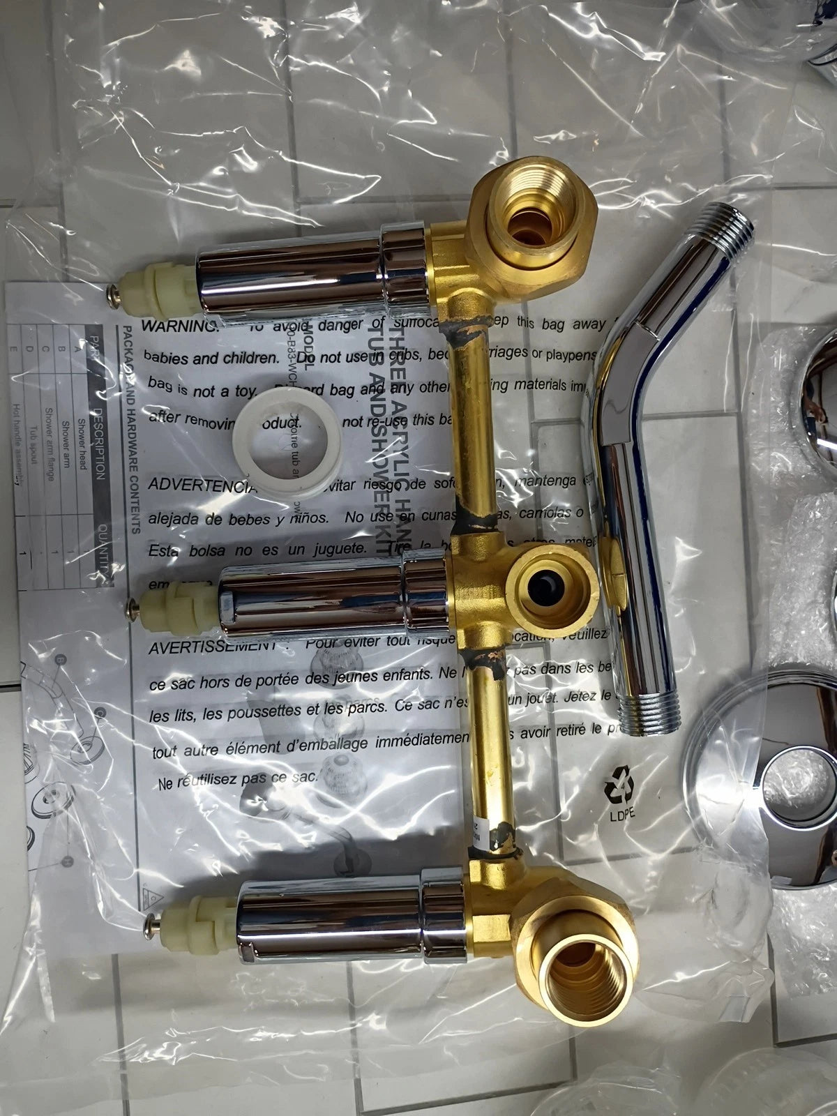 10-B83-WCH-B Chrome Finish Three-Handle Tub and Shower Faucet Set New Open Box