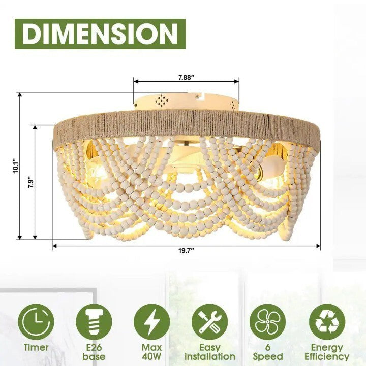 Flint Garden 20 in. Indoor 4-Lights White Boho Caged Flush Mount Ceiling Fan NEW
