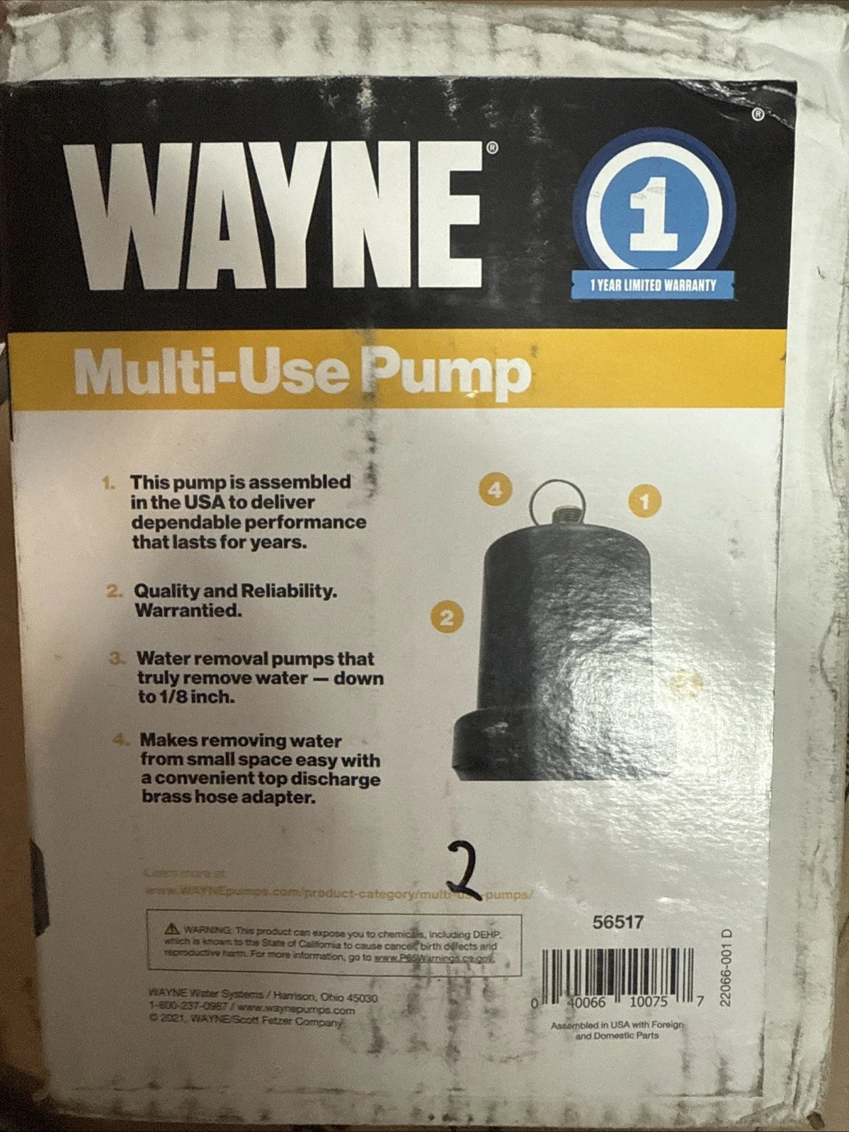 Wayne TSC130 Multi-Use pump 1000 Gallons/Hour Thermoplastic NEW OPEN BOX.