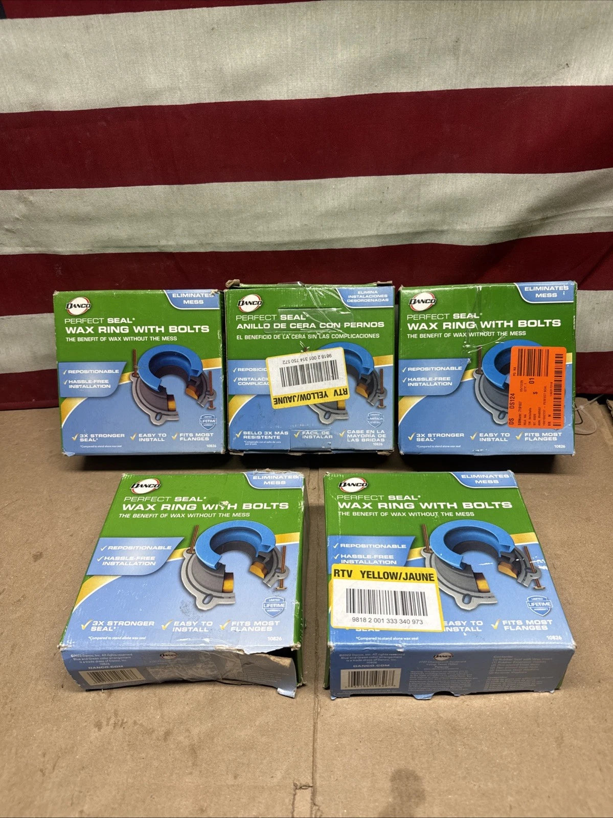 5PK Perfect Seal Toilet WaxRing, Missing Bolts ,10826