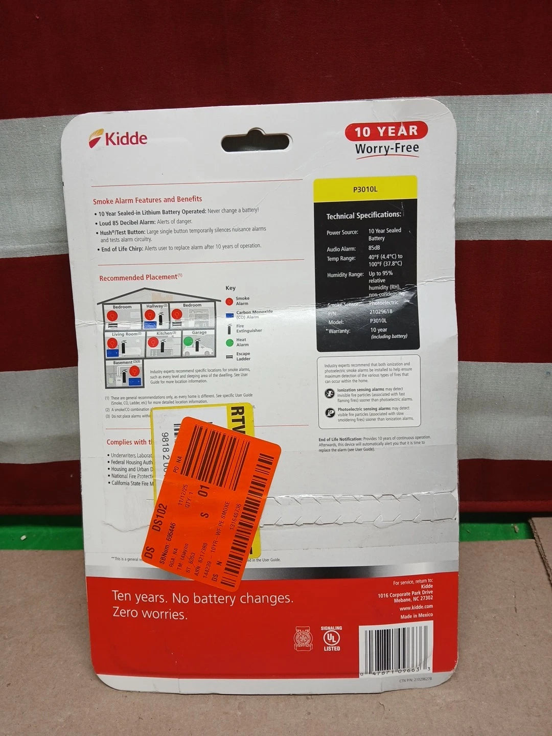 Kidde P3010L Photoelectric Smoke Alarm NEW