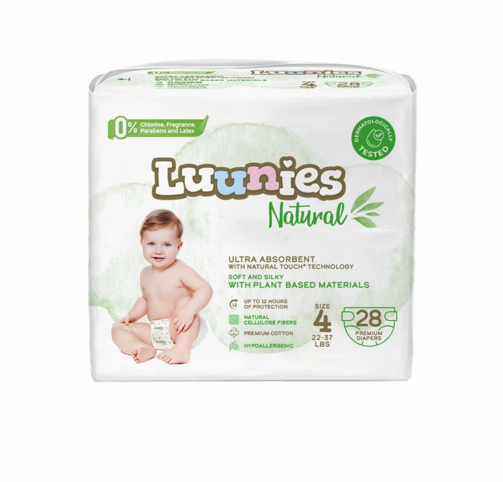 Luunies Natural Premium Diapers Ultra Absorbent Size 4, 112 Diapers 4pk Of 28