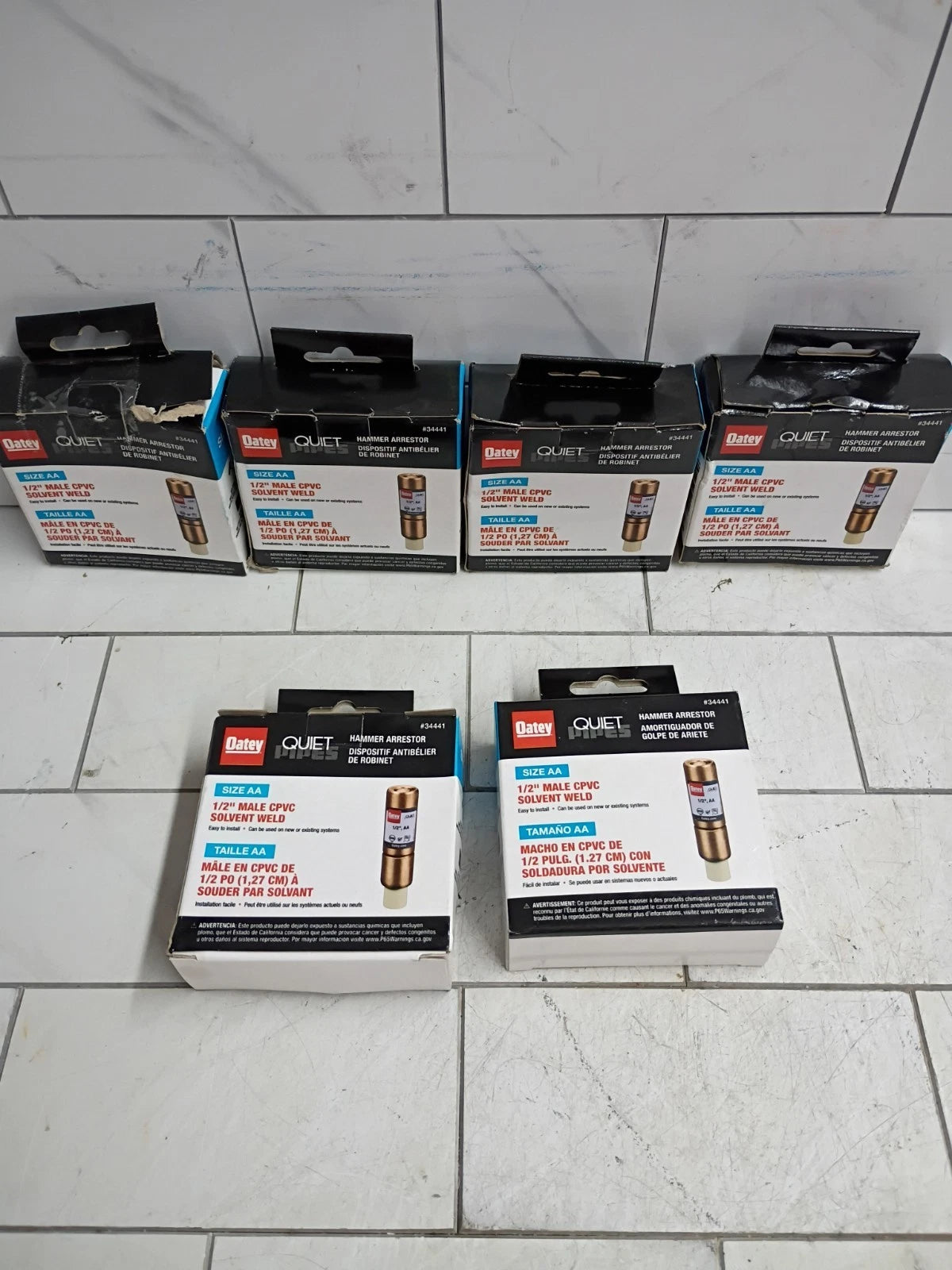 6pk Oatey Quiet Pipes Male Straight AA Hammer Arrestor CPVC 1/2" 34441 OB.