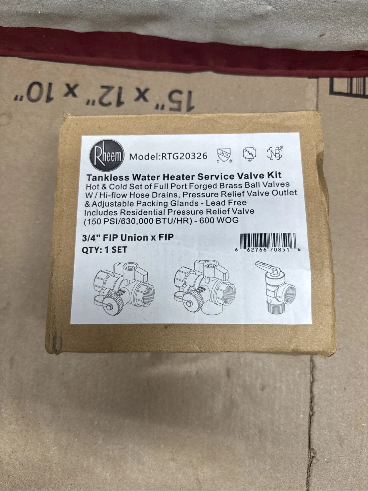 Rheem RTG20326 Brass Service Valve Kit 3/4" FIP Union x FIP, OB