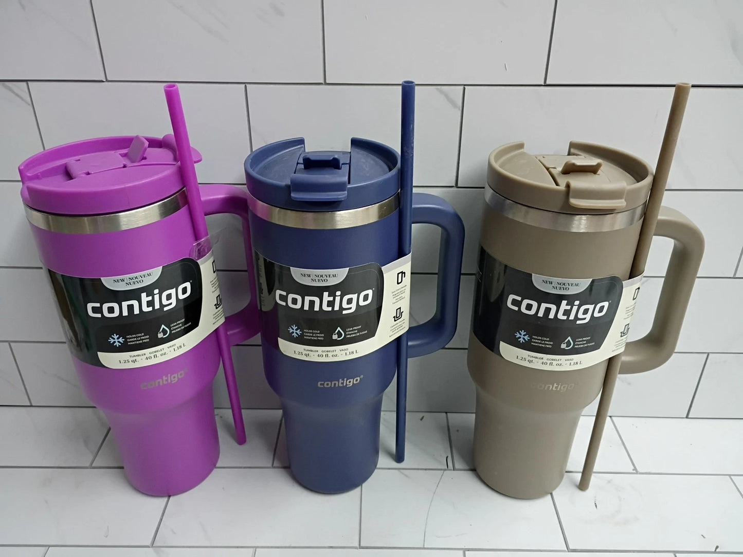 3pk 40 oz Indigo Leak Proof Double Wall Stainless Steel Insulated Cup New OB