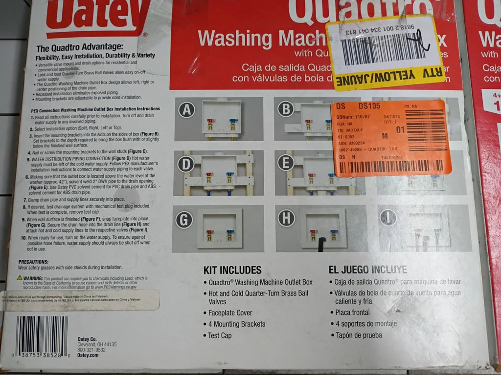 (2pack) Oatey 38528 Washing Machine Outlet Box w/ PEX Crimp Valves Open Box