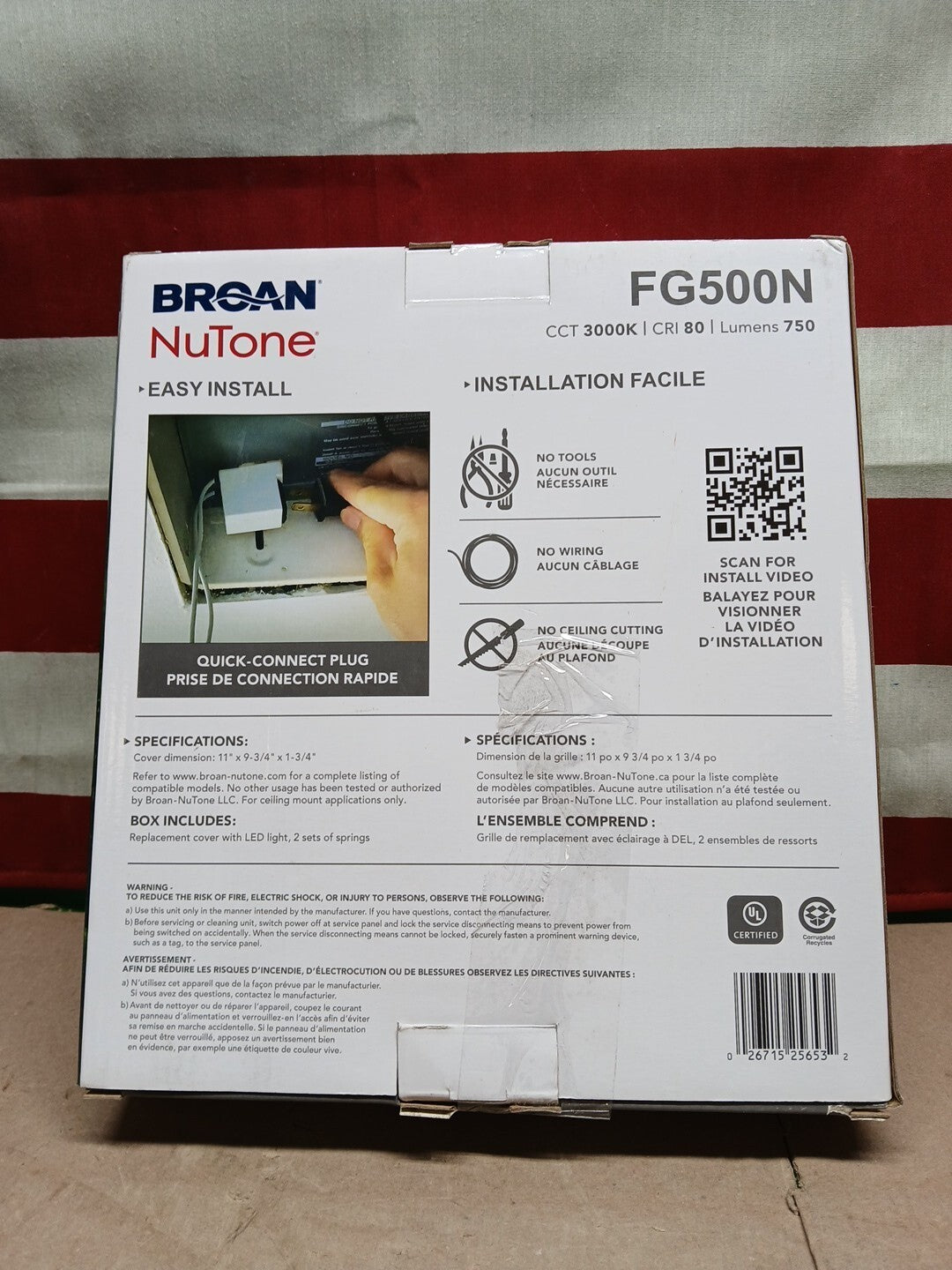 Broan NuTone Bathroom Fan Replacement Cover with Light FG500N in White