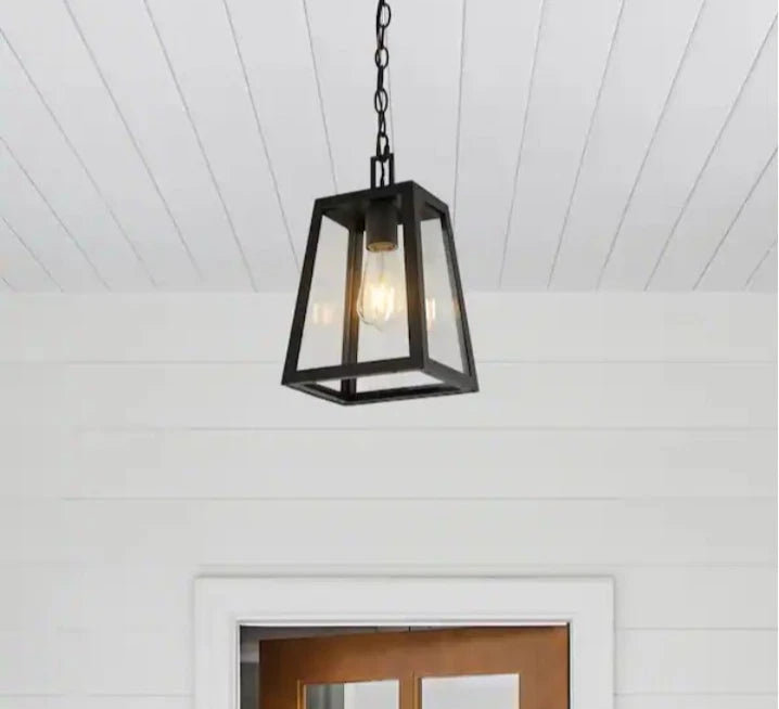 Glendale 6.75 in. 1-Light Black/Clear Outdoor LED Pendant Farmhouse Open Box