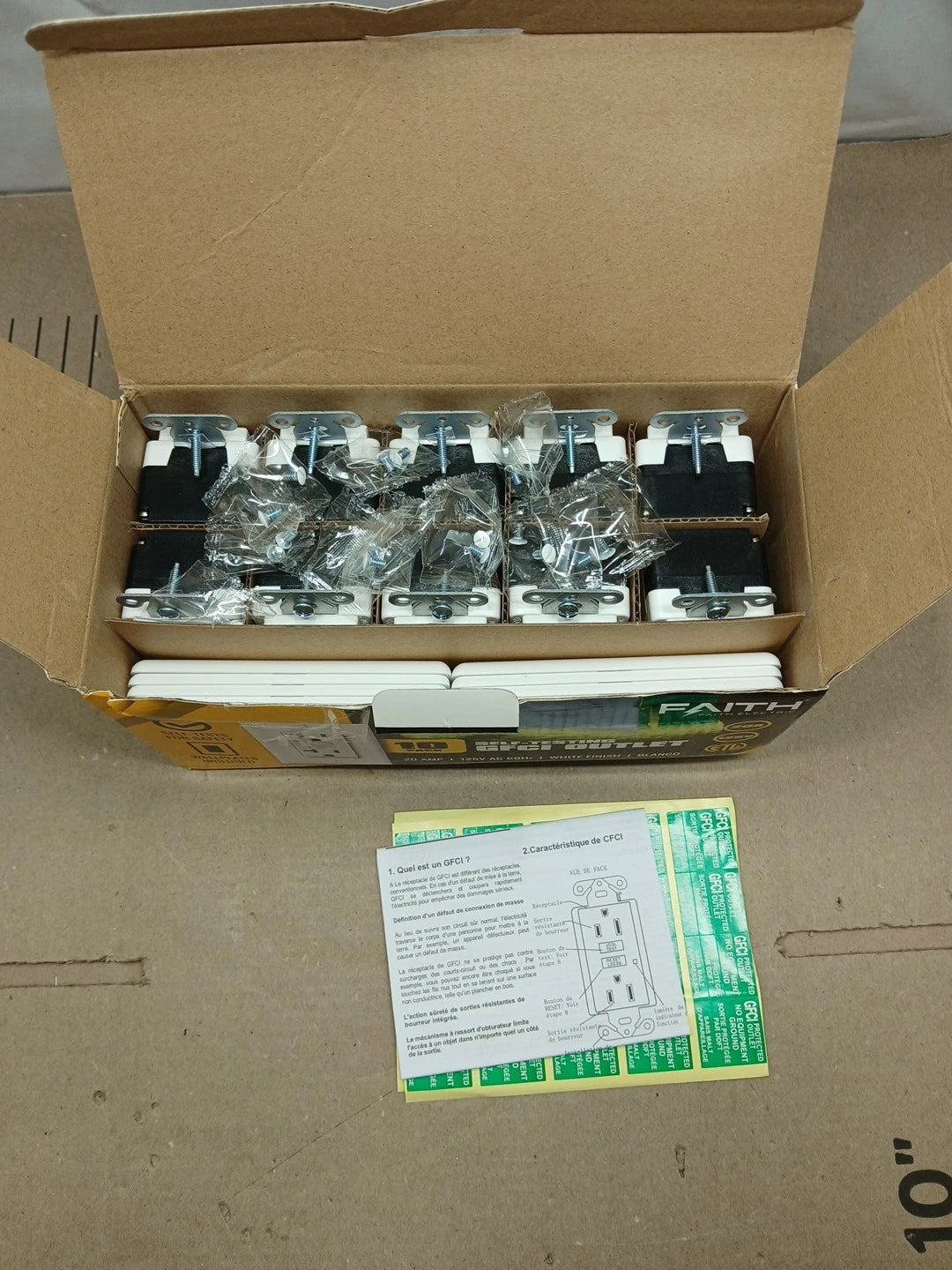 10pck Faith GLS-20A-WH-10 20Amp 125Volt GFCI Outlet GFI Receptacle