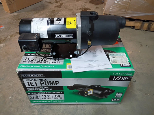 Everbilt HDSWH5P 1/2 HP Plastic Shallow Well Jet Pump New Open Box